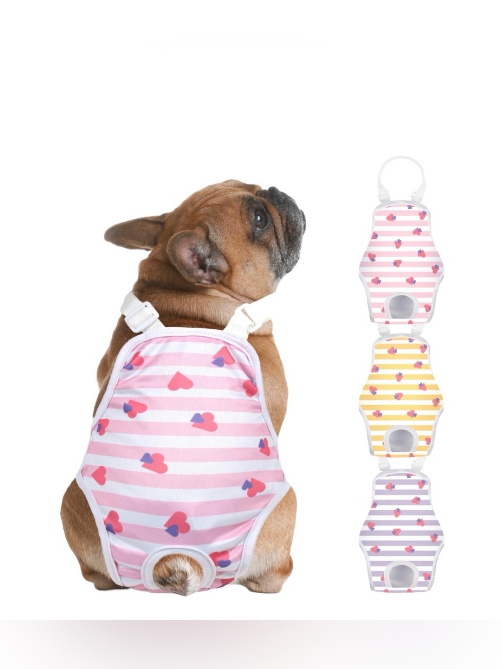 Jollywoods 3 Pack Washable Female Dog Diaper Onesie Suspender Set - Size M